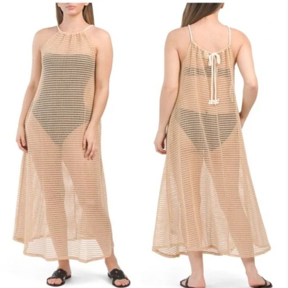 NWT Haute Hippie New Cream Knit Maxi Cover up Dress L Pockets